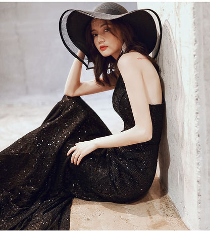 One-Shoulder Sequined Mermaid Evening Gown