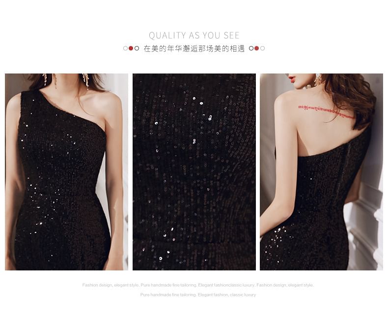 One-Shoulder Sequined Mermaid Evening Gown
