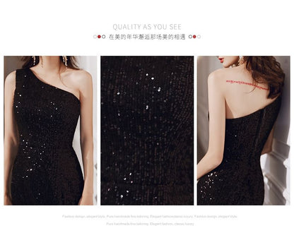 One-Shoulder Sequined Mermaid Evening Gown