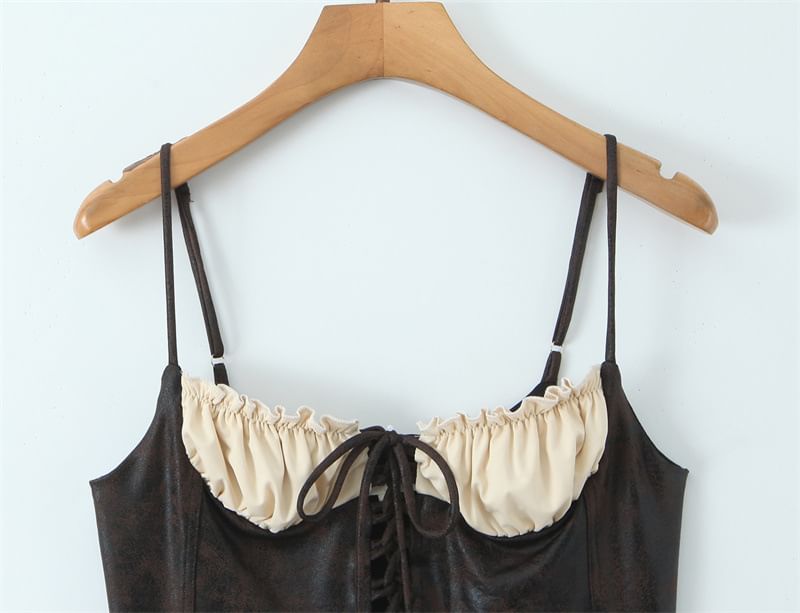 Two-Tone Lace-Up Crop Cami