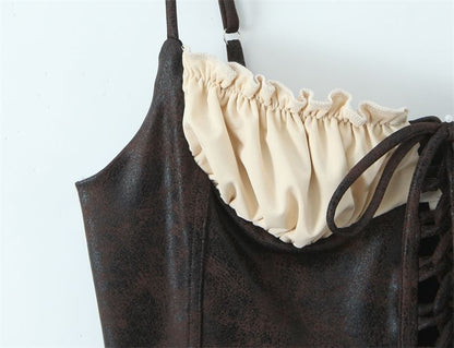 Two-Tone Lace-Up Crop Cami