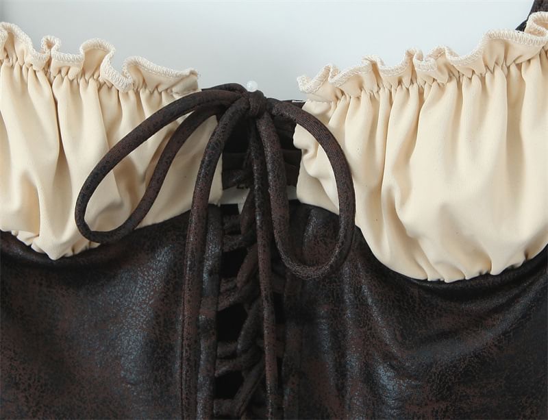 Two-Tone Lace-Up Crop Cami