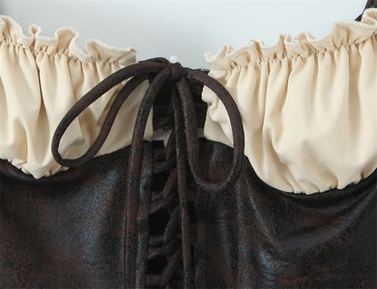 Two-Tone Lace-Up Crop Cami
