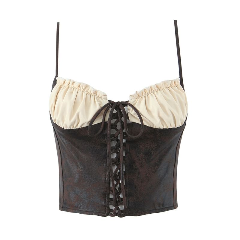 Two-Tone Lace-Up Crop Cami
