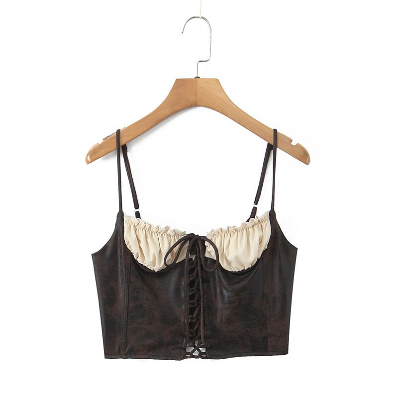 Two-Tone Lace-Up Crop Cami
