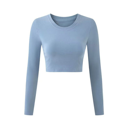 Crewneck Solid Crop Top with Long Sleeves
