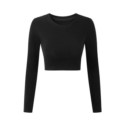 Crewneck Solid Crop Top with Long Sleeves