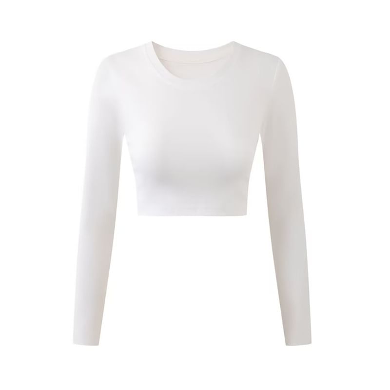 Crewneck Solid Crop Top with Long Sleeves
