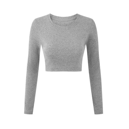 Crewneck Solid Crop Top with Long Sleeves
