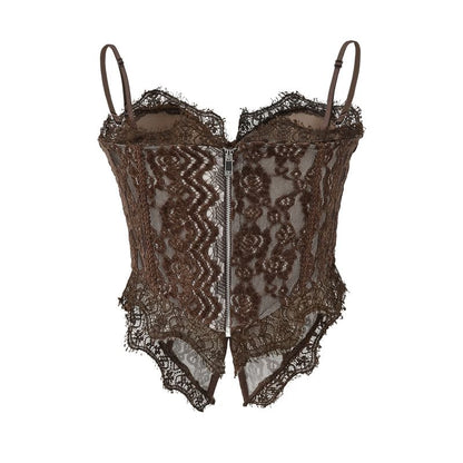 Button-Front Lace Corset Crop Top