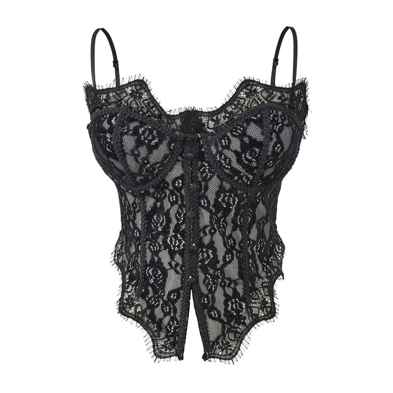 Button-Front Lace Corset Crop Top