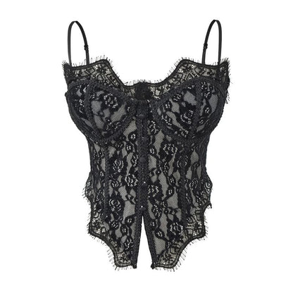 Button-Front Lace Corset Crop Top