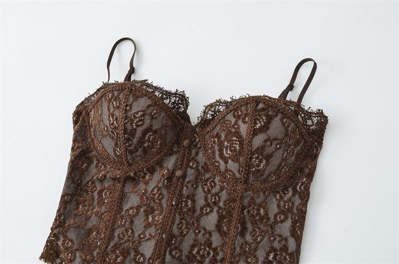 Button-Front Lace Corset Crop Top
