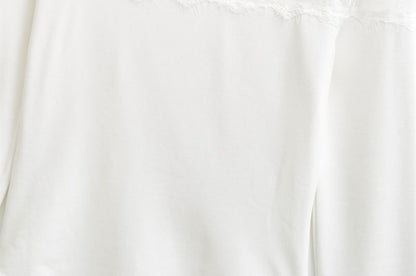 Lace-Insert Crewneck Crop Tee with Long Sleeves