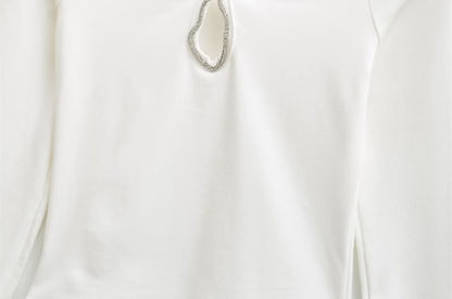 Crystal-Embellished Fitted Crop Tee with Long Sleeves