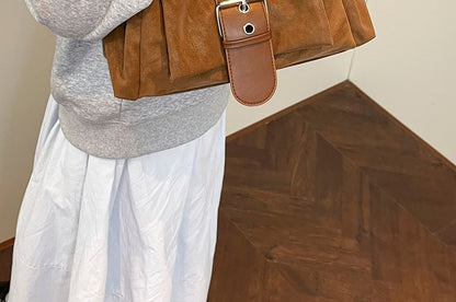 Plain Buckled Faux Leather Tote Bag