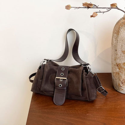 Plain Buckled Faux Leather Tote Bag
