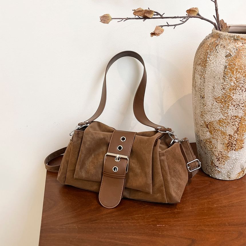 Plain Buckled Faux Leather Tote Bag