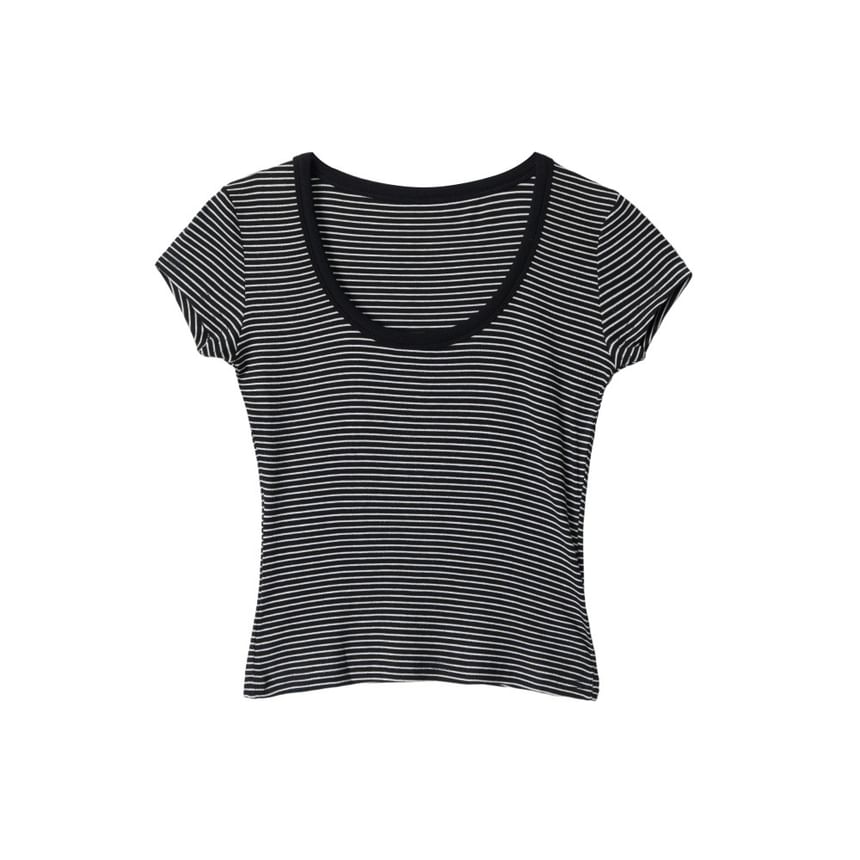 Scoop Neck Striped Slim-Fit Short-Sleeve Tee