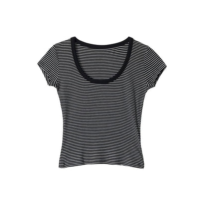 Scoop Neck Striped Slim-Fit Short-Sleeve Tee