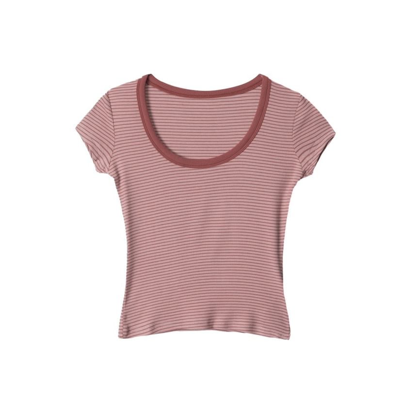 Scoop Neck Striped Slim-Fit Short-Sleeve Tee
