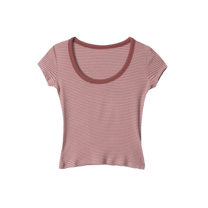 Scoop Neck Striped Slim-Fit Short-Sleeve Tee