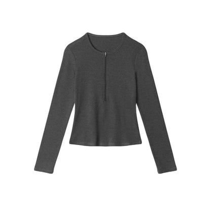 Slim-Fit Half-Zip Round Neck Long Sleeve Pullover