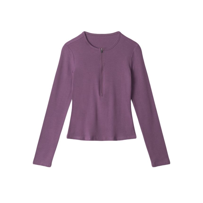 Slim-Fit Half-Zip Round Neck Long Sleeve Pullover