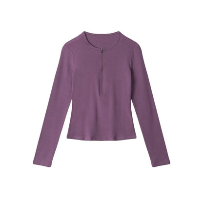 Slim-Fit Half-Zip Round Neck Long Sleeve Pullover