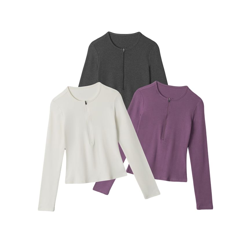 Slim-Fit Half-Zip Round Neck Long Sleeve Pullover