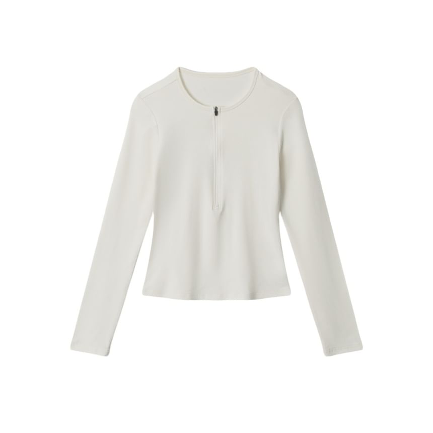 Slim-Fit Half-Zip Round Neck Long Sleeve Pullover