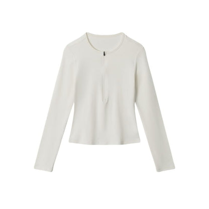Slim-Fit Half-Zip Round Neck Long Sleeve Pullover