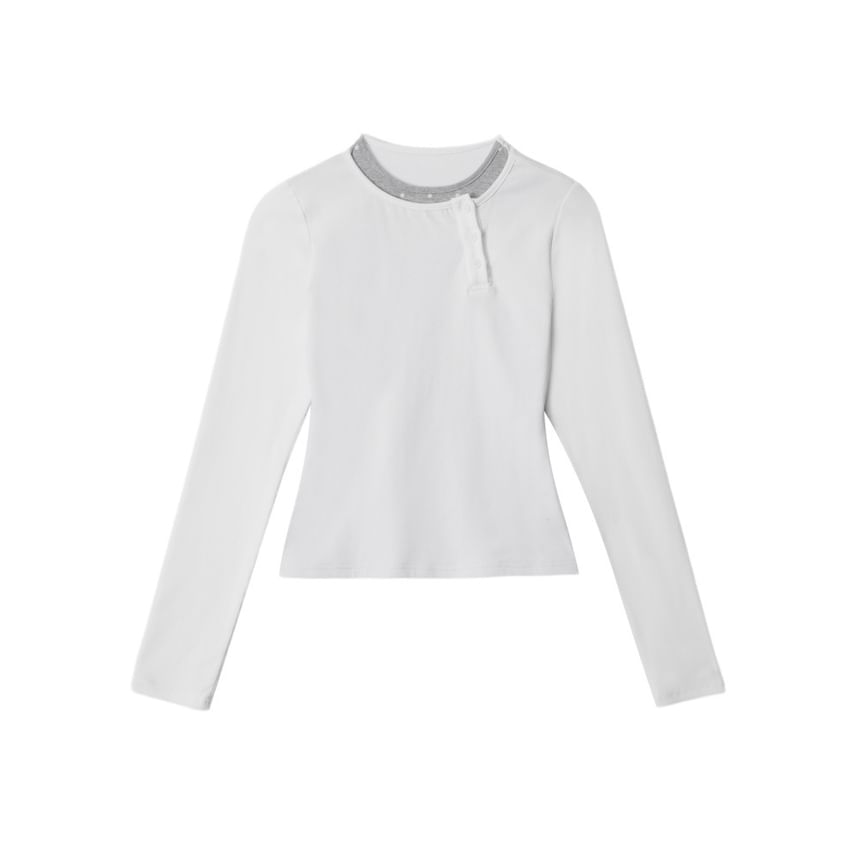 Color-Block Round Neck Crop Tee with Long Sleeves