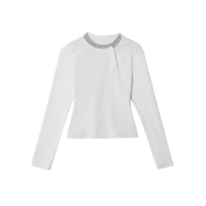 Color-Block Round Neck Crop Tee with Long Sleeves