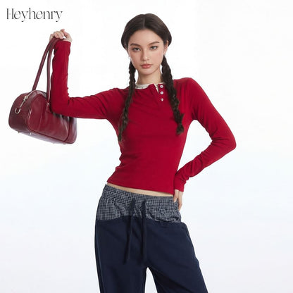 Color-Block Round Neck Crop Tee with Long Sleeves