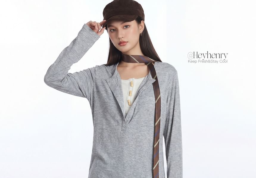 Relaxed Color-Block Long Sleeve Tee with Faux Layer