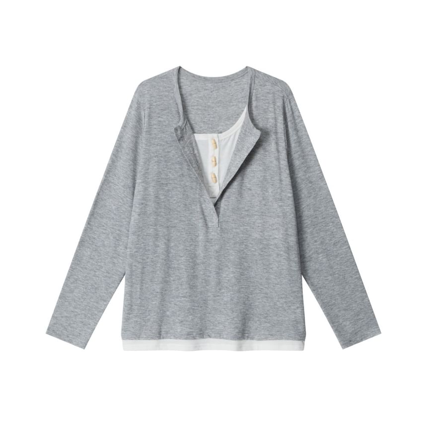 Relaxed Color-Block Long Sleeve Tee with Faux Layer