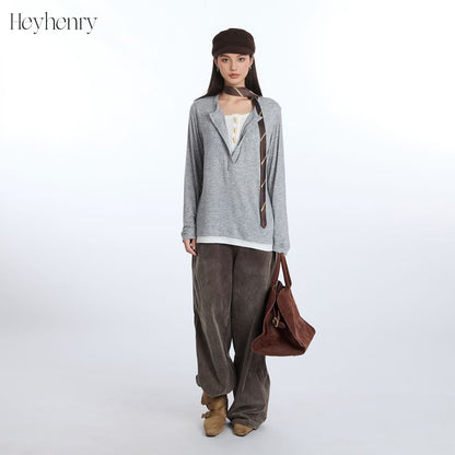 Relaxed Color-Block Long Sleeve Tee with Faux Layer