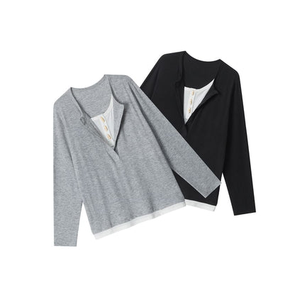 Relaxed Color-Block Long Sleeve Tee with Faux Layer