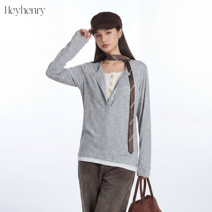 Relaxed Color-Block Long Sleeve Tee with Faux Layer