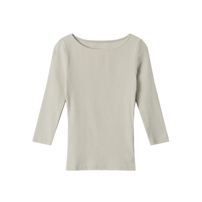 Ribbed Boatneck Slim-Fit Elbow-Sleeve Top