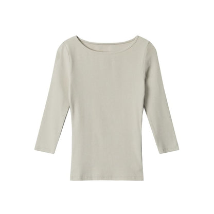 Ribbed Boatneck Slim-Fit Elbow-Sleeve Top