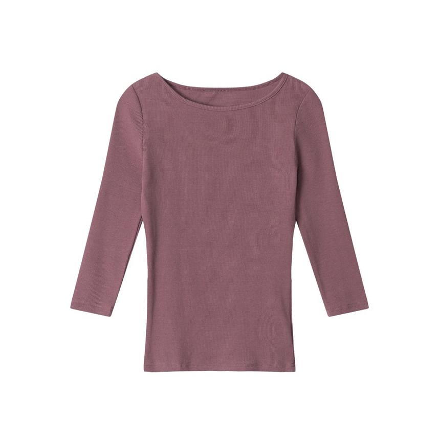 Ribbed Boatneck Slim-Fit Elbow-Sleeve Top