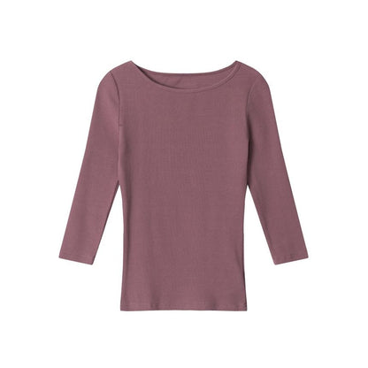 Ribbed Boatneck Slim-Fit Elbow-Sleeve Top