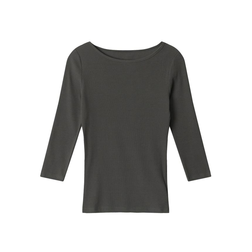 Ribbed Boatneck Slim-Fit Elbow-Sleeve Top