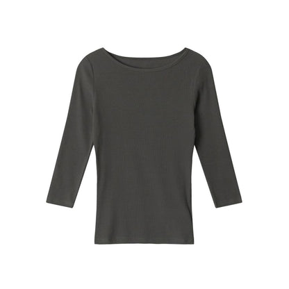 Ribbed Boatneck Slim-Fit Elbow-Sleeve Top