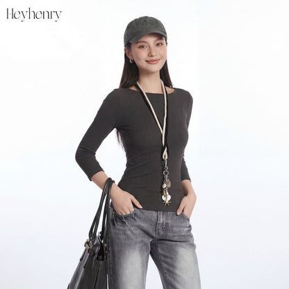 Ribbed Boatneck Slim-Fit Elbow-Sleeve Top