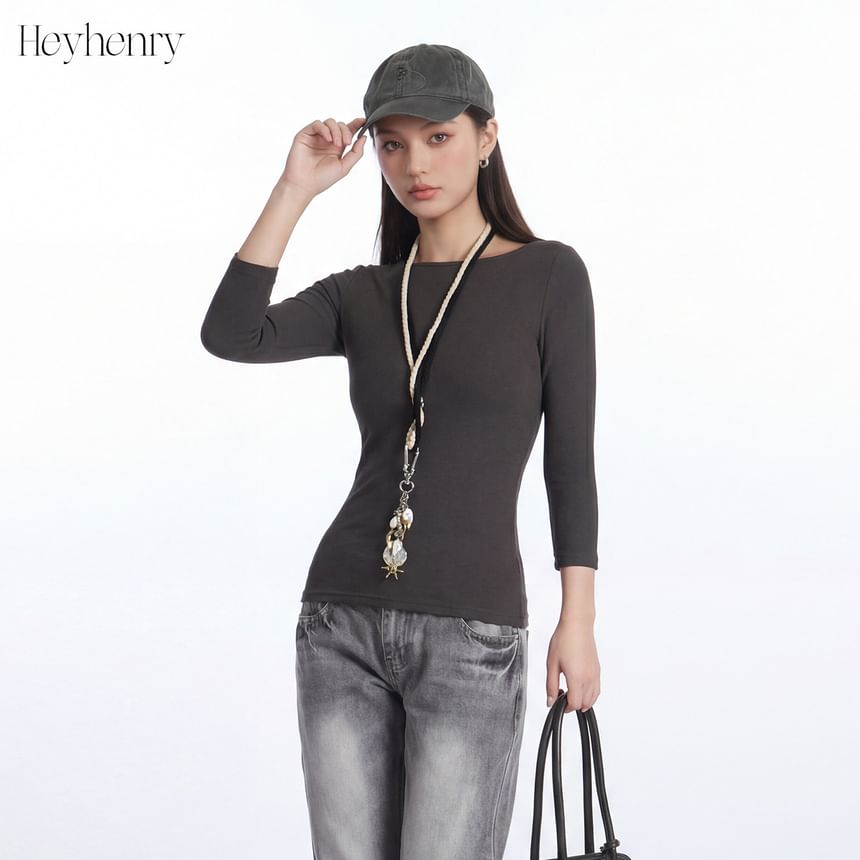Ribbed Boatneck Slim-Fit Elbow-Sleeve Top