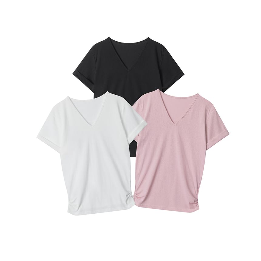 Loose-Fit V-Neck Solid Short-Sleeve Tee
