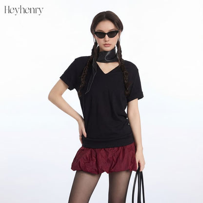 Loose-Fit V-Neck Solid Short-Sleeve Tee